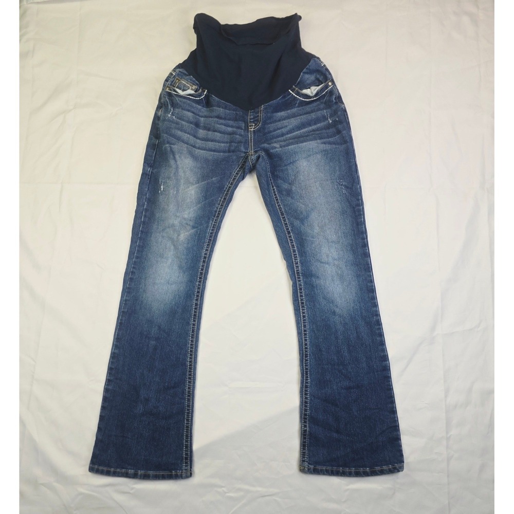 Indigo Blue Women's Maternity Bootcut Jeans Size Large Dark Wash Distressed Z18